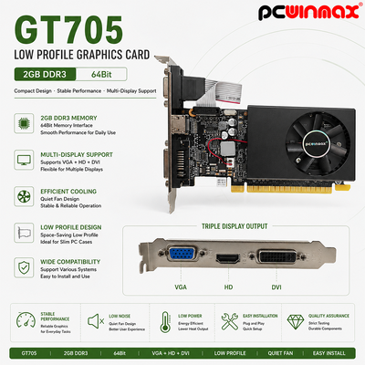 PCWINMAX GT 705 2GB 64Bit GDDR3 niskopropozycjonalny pojedynczy wentylator VGA DVI HD Port Graficzna karta graficzna GPU dla pulpitu