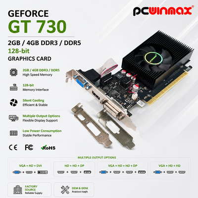 PCWINMAX Geforce GT 730 2GB 4GB DDR3 DDR5 64 Bit Karty graficzne HD+HD+DP Porty niskoprofilna karta wideo na PC
