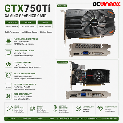 PCWINMAX Geforce GTX 750TI 4GB VGA DVI HD Graficzna karta graficzna