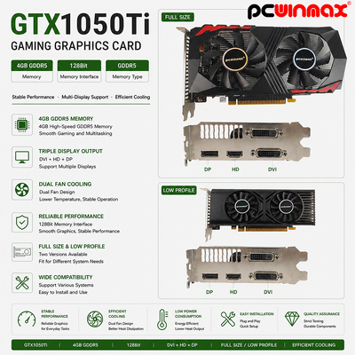 PCWINMAX GeForce GTX 1050 Ti Karta graficzna 4GB DDR5 128 Bit Dual Fans 650MHz 1800MHz Częstotliwość 1050Ti Desktop GPU