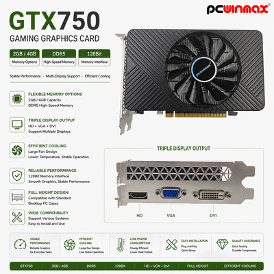 PCWINMAX Geforce GTX 750 4GB Karta graficzna DDR5 128Bit DP HD DVI Wyjście PCIe x16 Karta graficzna