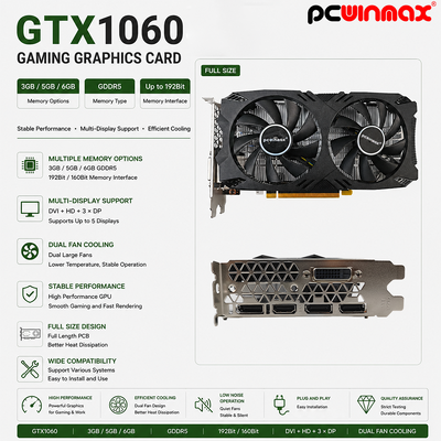 PCWINMAX OEM GeForce GTX 1060 5GB GDDR5 160bit Graficzna karta do gier Dual Fans z HD DP DVI wyjściową kartą wideo