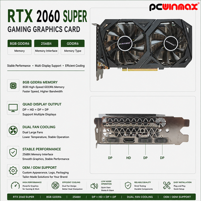 Karta graficzna PCWINMAX RTX 2060 Super 8GB GDDR6 256Bit Dual-Fan GPU z HD + 3DP Ray Tracing dla PC do gier OEM Wholesale