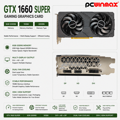 Karta graficzna PCWINMAX GeForce GTX 1660 Super, 6GB GDDR6 do gier PC GPU, 192-bitowa karta wideo PCIe 3.0 x16 1660S do gier
