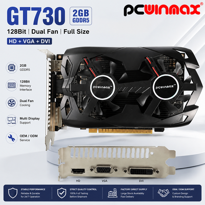 PCWINMAX Geforce GT 730 2GB DDR5 128 Bit Full Size GK108 Interfejs VGA+HD+DVI Karta graficzna do gier z podwójnym wentylatorem