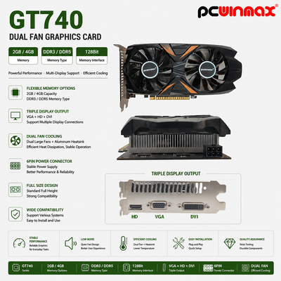 PCWINMAX Original GeForce GT 740 2GB GDDR5 128Bit Dual Fan Desktop VGA HD DVI Graficzna karta